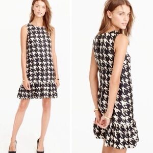 J. Crew 100% Silk Black and White Houndstooth Flounce Hem Dress